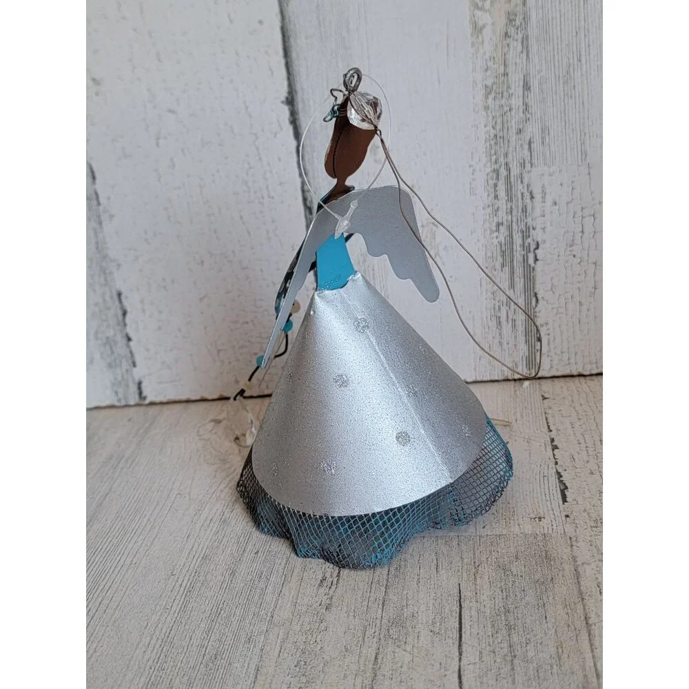 Vintage blue angel snowflake‎ ornament Xmas glitter